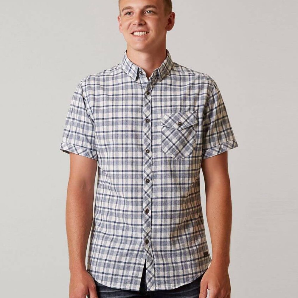 Outpost Blue Plaid Short Sleeve Casual Button Up Shirt Sz M EUC
